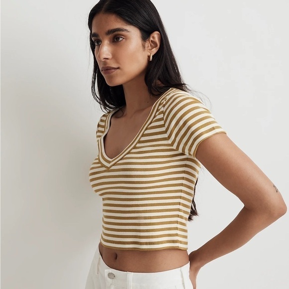 Madewell vneck crop tee citrus lime stripes - Picture 1 of 5